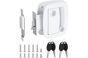 BEBOBLY RV Door Lock Replacement, Upgraded RV Entry Door Lock with Paddle Deadbolt & 4 Keys, 100% Zinc Alloy Metal Camper Door Lock, RV Door Latch for Camper Horse Trailer Cargo Hauler, White