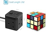 JSVER Cube Extension Lead with 3 USB Ports 5V 2.4A 200cm Cable Black view 5