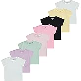 Pink Angel Girls' 8-Pack Cotton T-Shirts – Crew Neck Short Sleeve Tees, Solid Color Multipack, Sizes 4–16