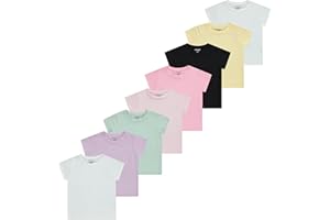 Pink Angel Girls' 8-Pack Cotton T-Shirts – Crew Neck Short Sleeve Tees, Solid Color Multipack, Sizes 4–16