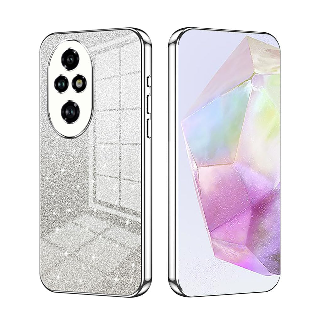 SEAHAI Case for Honor 200 Pro 5G, Ultra Thin Transparent Gradient Color Shining Pattern Card Plating Design Shockproof TPU Bumper Soft Silicone Fashion Cover - Silver