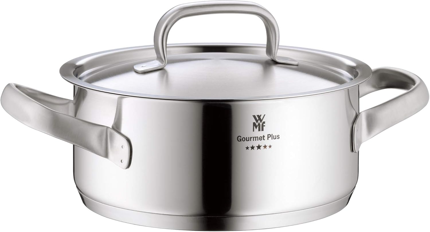 WMF Gourmet Plus 18/10 24-cm Stainless Steel Low Casserole with Lid, 4.1 Litres, Stainlesssteel, 24cm