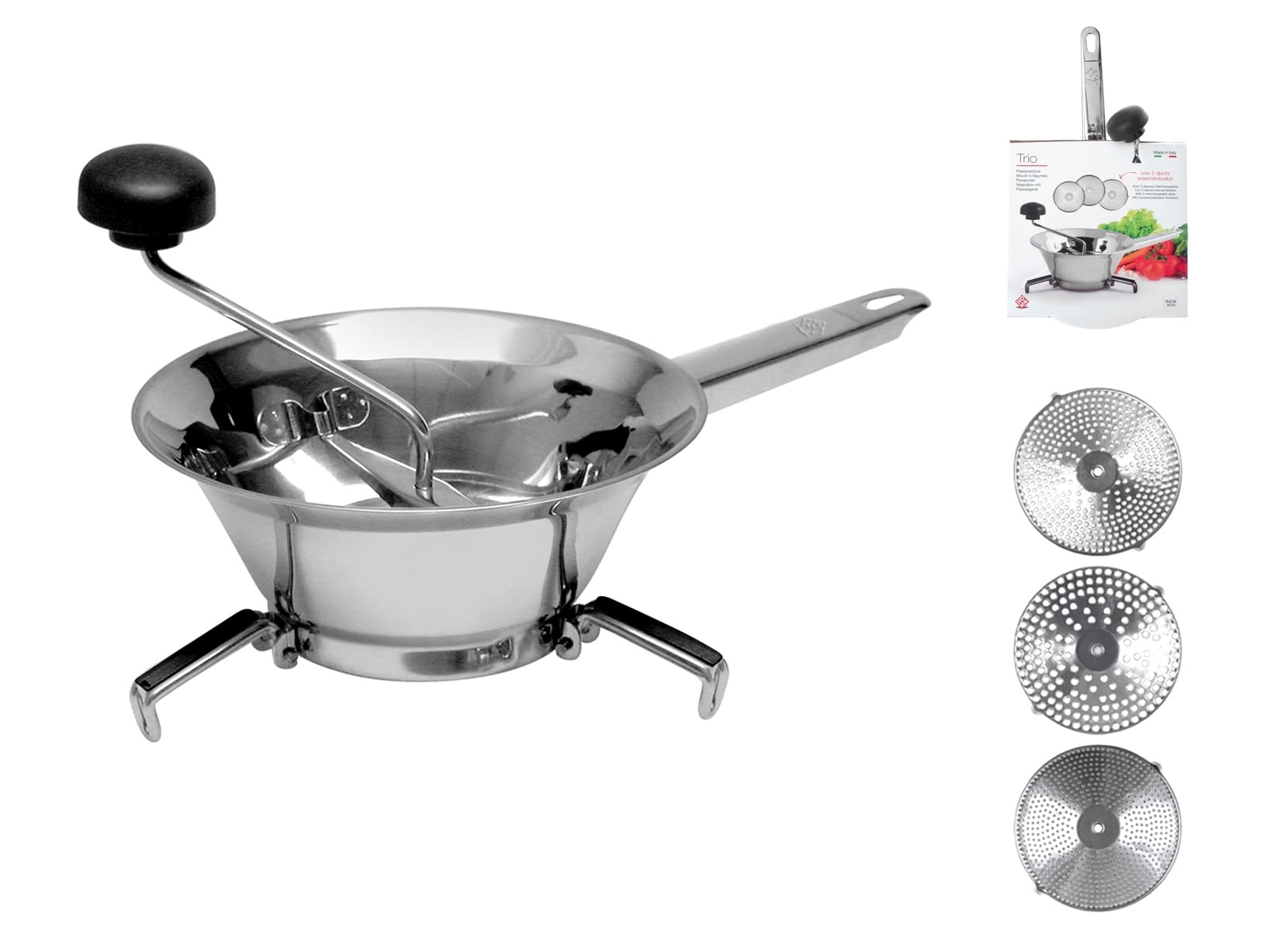 Home Trio Vegetable Masher with 3 Disks, Stainless Steel, 20 cm