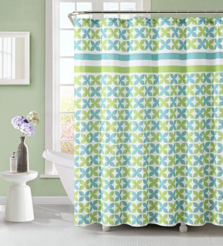 Fabric Shower Curtain 72 X 72 INCH Pinwheel Green/Blue