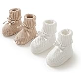 Rebolly Baby Booties 100% Cotton Knitted Newborn First Cozy Warm Crib Shoes for Toddler Infant Boy Girl Babys Shower Gift