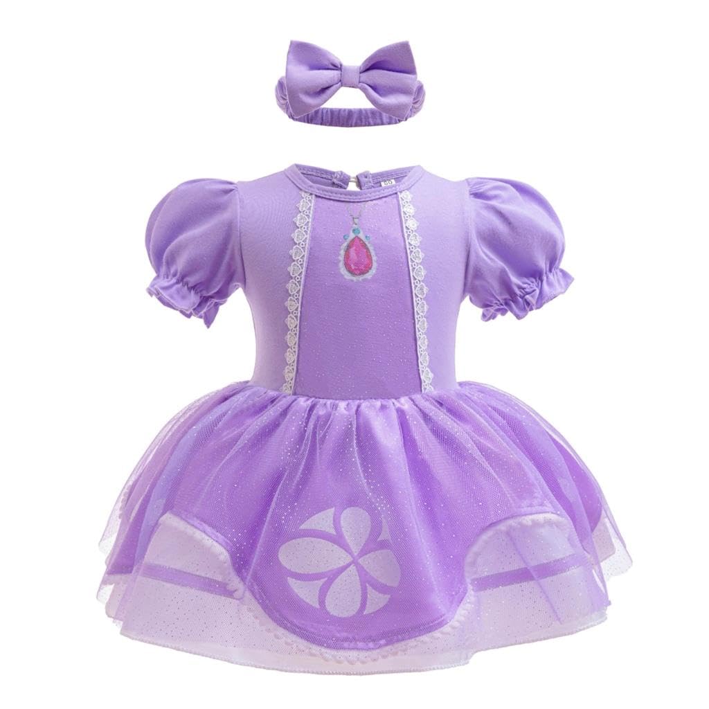 Lito Angels Baby Girls Princess Sofia the First Fancy Dress Up Costume Infant Onesie Bodysuit Romper Birthday Outfit with Headband Age 6-9 Months