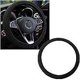 Kewucn Car Elastic Stretch Steering Wheel Cover, Soft Microfiber Breathable Ice Silk, Universal 15 Inch Anti-Slip Auto Steering Wheel Protector, Fit Car, SUV, Van, Sedan, Truck (Black)