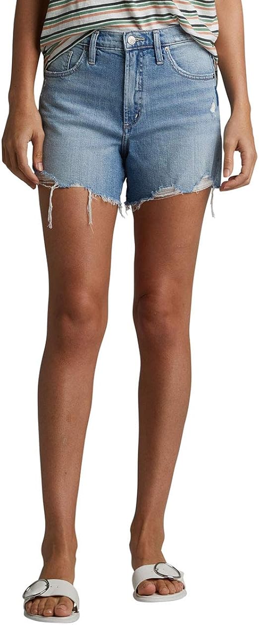 womens silver jean shorts