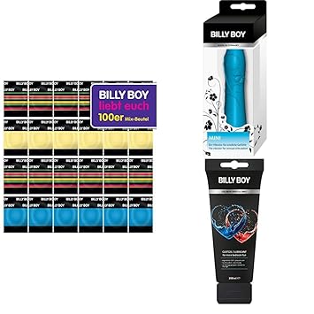 Billy Boy Kondome 100er Beutel Mix-Sortiment aus bunten, perlgenoppten, aromatisierten und extra feuchten Kondomen + Fun Glei