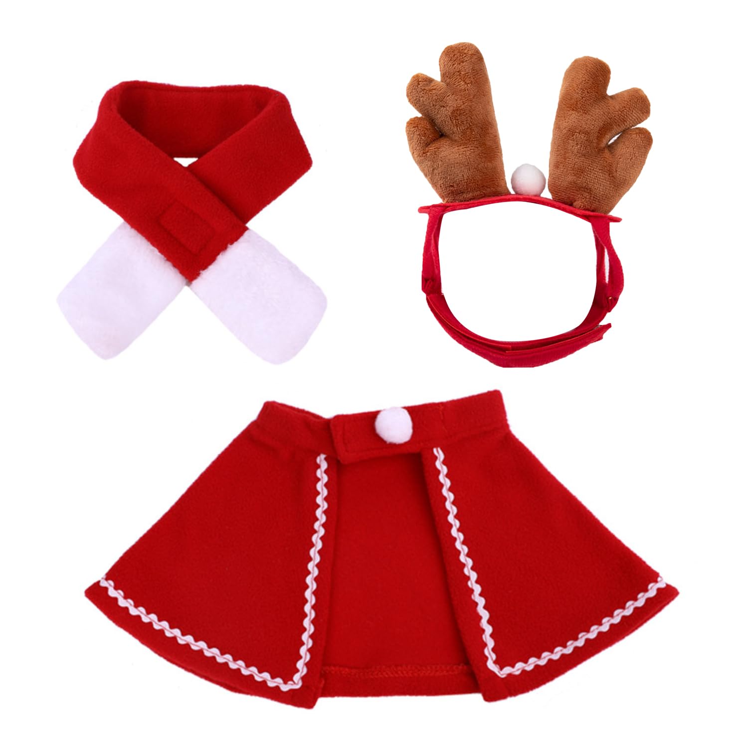 MFUOE 3Pieces Christmas Pet Costume Outfit Cute Reindeer Headbands Red Cloak Scarf Small Cats Dogs Cosplay Clothes Accessories for Holiday Party Decoration