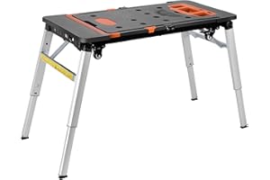 TLGREEN Multifunctional Folding Work Table, 7 in 1 Work Benches for Garage, as Portable Workbench, Sawhorse, Scaffold, Platform, Car Creeper, Dolly and Hand Truck, with 4 Wheels