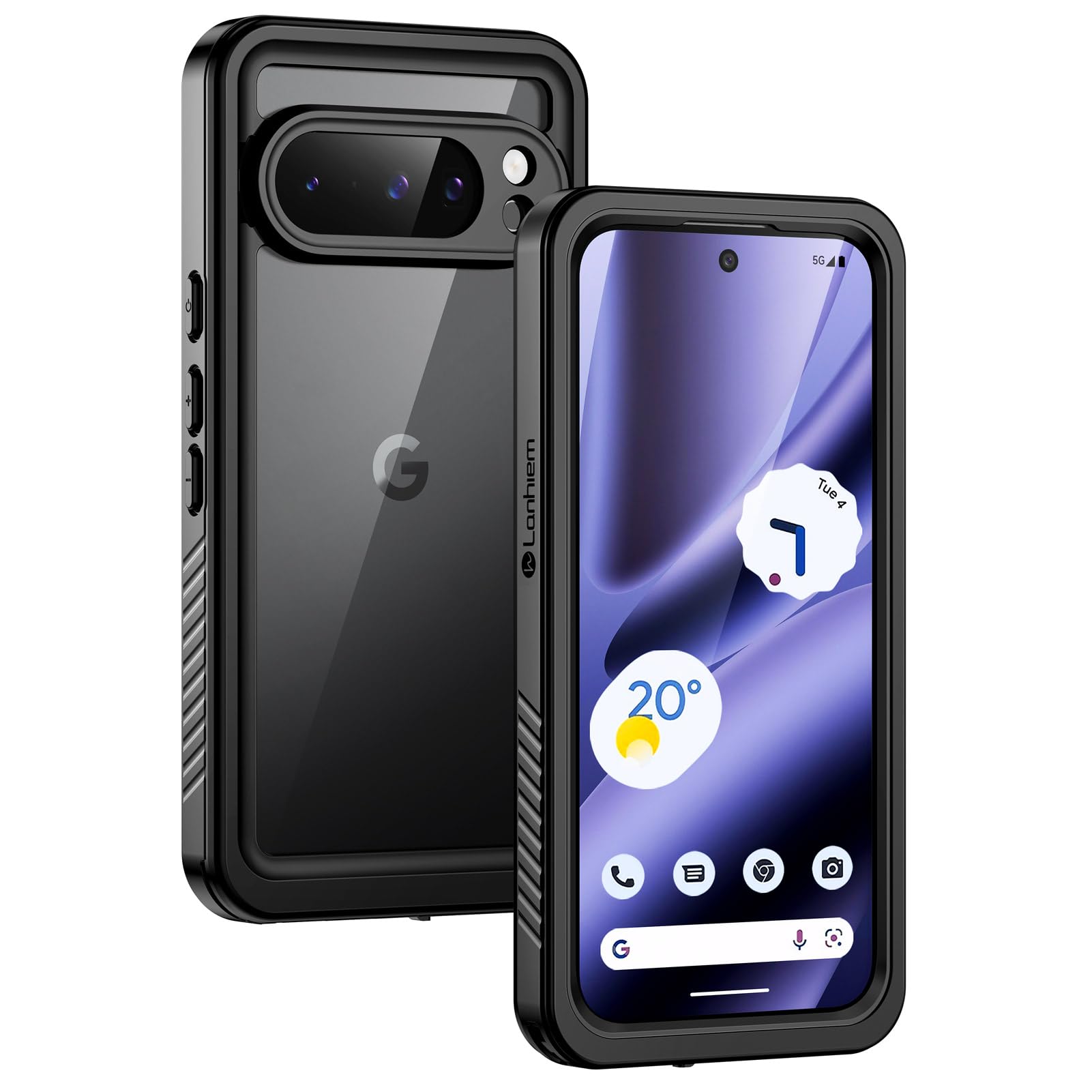 Lanhiem Pixel 10 Pro XL Case, IP68 Waterproof Dustproof Case with Built-in Screen Protector, Rugged Full Body Shockproof Protective Clear Cover for Google Pixel 10 Pro XL 6.8 Inch, Black