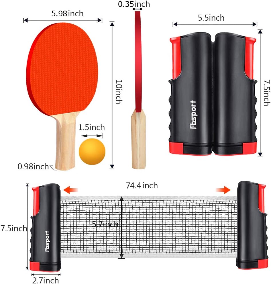 FBSPORT Ping Pong Paddle Set, Portable Table Tennis Set with Retractable Net, 2 Rackets, 6 Balls and Carry Bag for Children Adult Indoor/Outdoor Games, Black : Sports & Outdoors