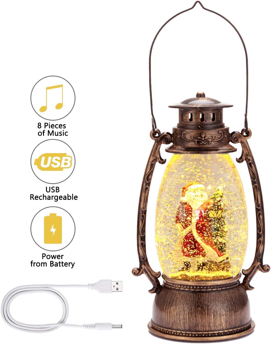 Lighted Snow Globe Lantern - Christmas Santa Claus Lantern, Snow Globe with Swirling Glitter and Battery & USB Powered, Home Decoration Christmas Gift