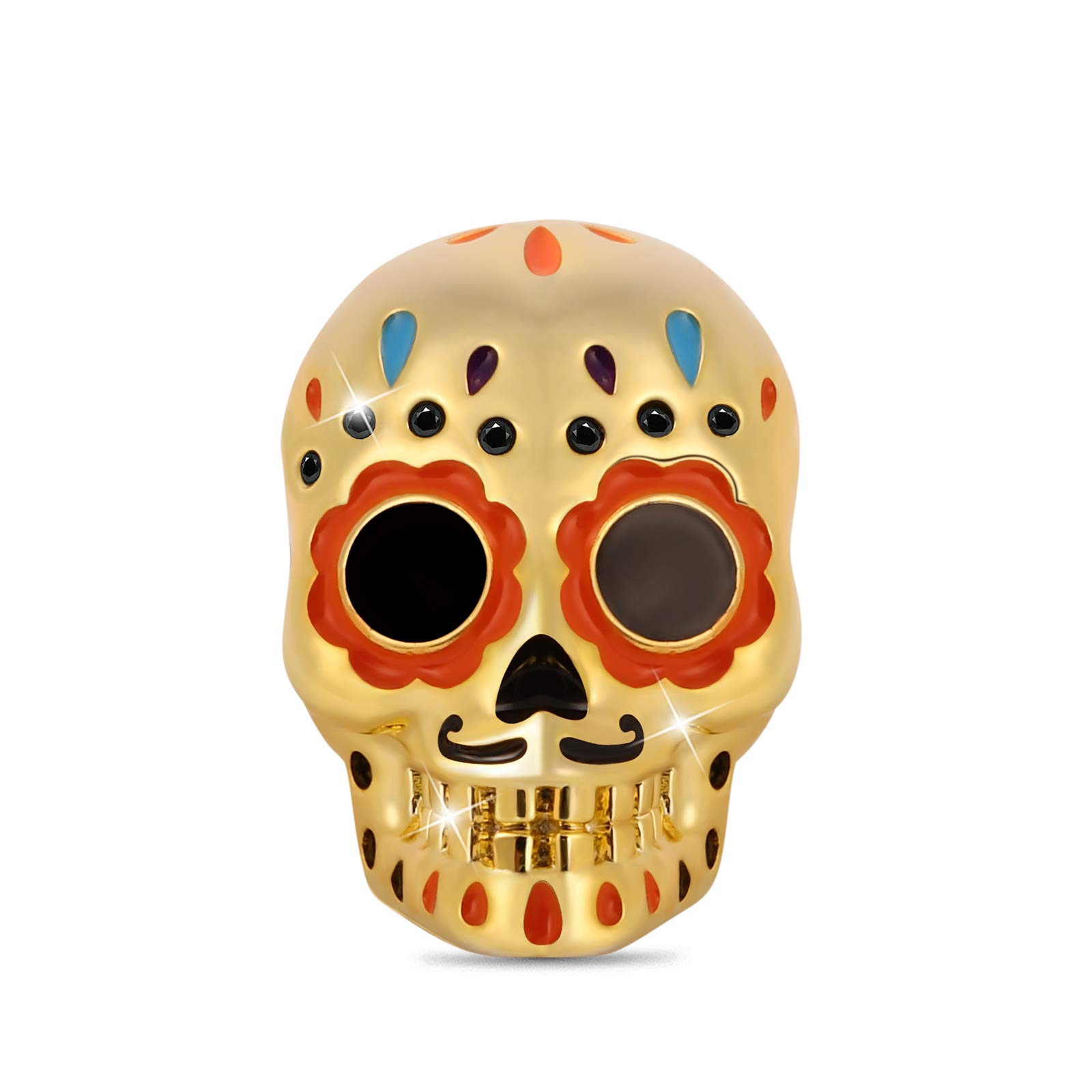 GNOCE Sugar Skull Charm Bead Sterling Silver 18k Gold Palted Charm Fit Bracelet/Necklace Charm for Women Girls Wife Daughter