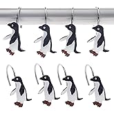 LLYSTTDS Penguin Shower Curtain Hooks 12pcs Metal Decorative Shower Curtain Hooks Rust Proof Shower Curtain Rings for Bathroom Bathroom Accessories Set