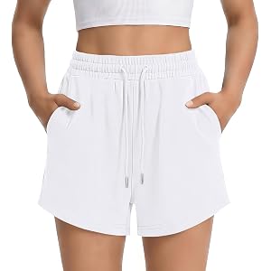 Curved Hem Sweat High Waist Loose Drawstring Pockets Trendy Womens Shorts | cotton summer trendy athletic daily holiday casua