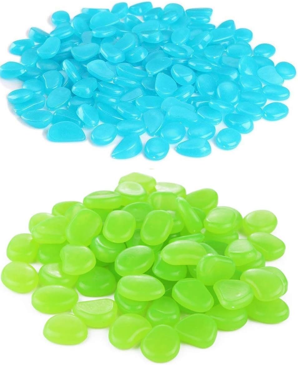 Hardscaping Materials - chic style 300pcs Glow in The Dark Garden Pebbles, Gardening Luminous Glow Stones Outdoor Decor Glowing Water Fish Tank Gravel (Blue Green)