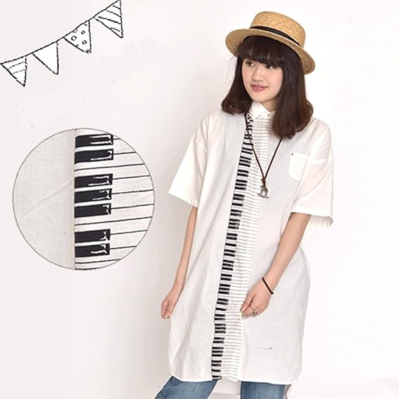 Amazon New Up ピアノ鍵盤シャツワンピース ピアノ鍵盤シャツワンピ ピアノシャツワンピース ピアノシャツ ピアノコットンシャツワンピ ピアノ鍵盤コットンワンピース 鍵盤シャツワンピース シロシャツワンピ 鍵盤ワンピース コットンワンピ ブラウスピアノ T