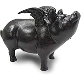NACH Cast Iron Pig Statue - Black Door Stopper & Paperweight, 9x4x6 inch, JS-90-7131