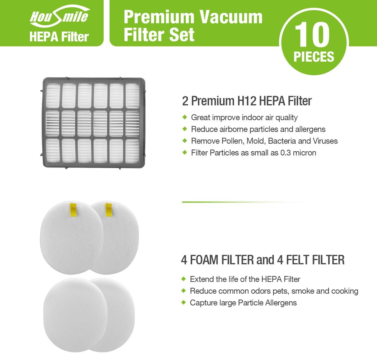 Housmile Vacuum Filter Replacement Set Compatible for Shark Navigator Professional NV70, NV71, NV80, NVC80C, UV420 & Shark Rotator Professional XL Capacity NV90, NV95, Replacement Part XFF80 ＆ XHF80: Appliances