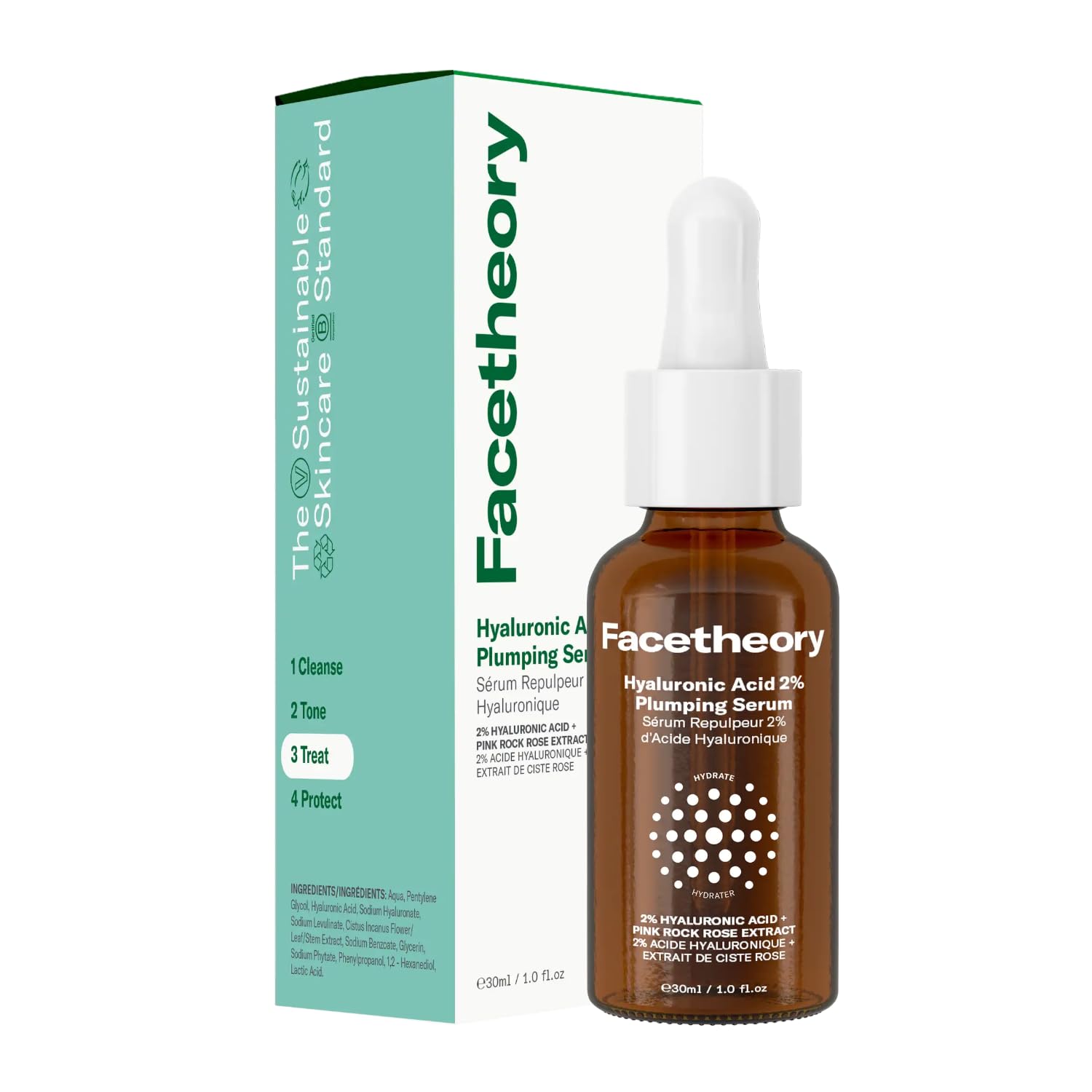facetheory Hyaluronic Acid 2% Plumping Serum - Pink Rock Rose Extract - Lightweight Hydrating Serum for All Skin Types - Vegan & Cruelty-Free (30 ml)