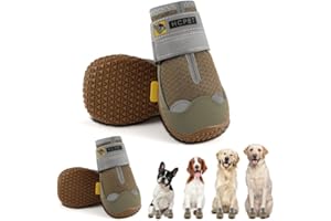 Hcpet Dog Shoes for Large Dogs, Breathable Dog Booties for Small Medium Dogs, Anti-Slip Dog Boots & Paw Protectors for Hot Pavement Winter Snow Hiking with Reflective Straps Army Green Size 4
