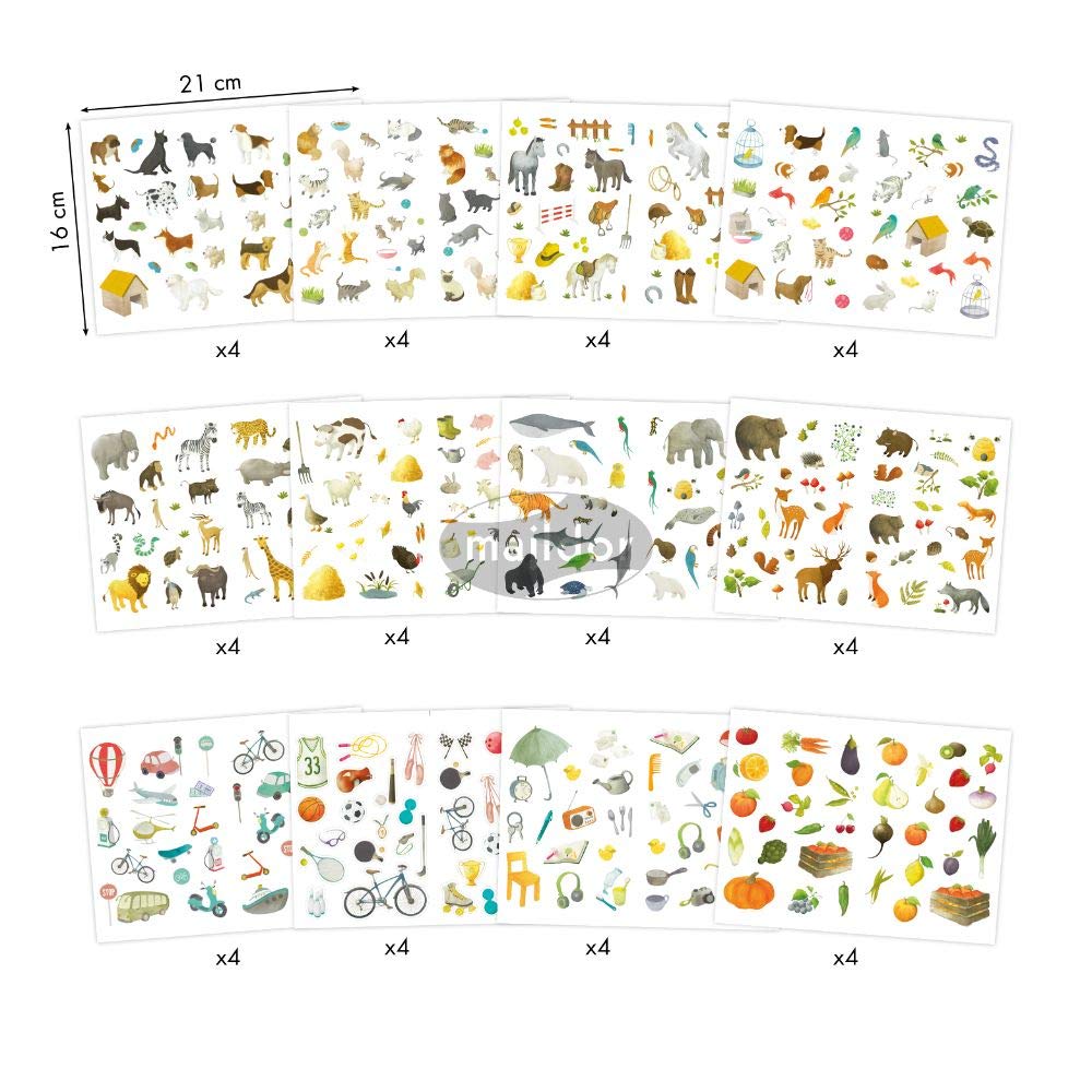 Maildor AE017O - Mimi'Stick STICKERS - Bumper Pack of 48 sheets - Dimensions: 21 cm x 16 cm - 12 ASSORTED DESIGN THEMES (Approx. 1692 stickers included)