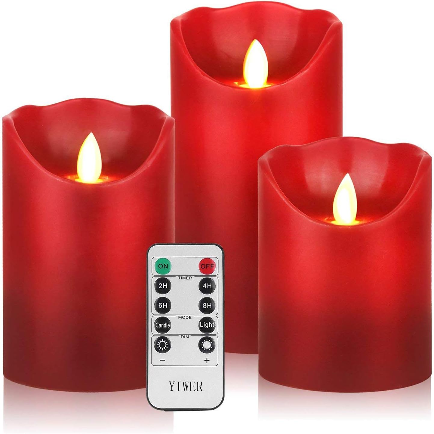 YIWER Battery Candles, 4" 5" 6" Set of 3 Real Wax Not Plastic Pillars