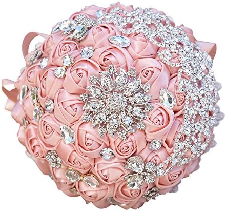 KUPARK Wedding Bouquet Rhinestones Crystal Bridal Bridesmaid Wedding Bouquet Ribbon Flowers