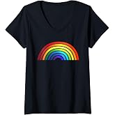 Womens Rainbow - Rainbow Simple Style Basic Stripe Design V-Neck T-Shirt
