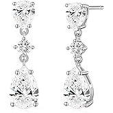 EAMTI Wedding Earrings for Brides Dangle Cubic Zirconia 925 Sterling Silver Post Engagement Earrings for Women