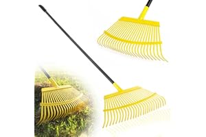 BlumeTrec Garden Leaf Rake, 18” Wide Metal Rake with 25 Teeth, 62" Adjustable Long Handle, Heavy Duty Lawn Yard Tool for Leaves, Grass, Shrubs, Debris, Pine Needles, Garden Cleanup Tools for Backyard