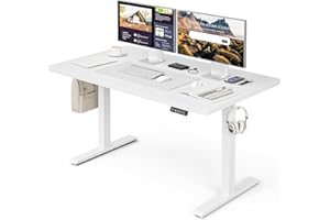 Grandder Electric Standing Desk, 47 x 24 Inch, Modern White Top, Sit-Stand Computer Desk for Home Office, Gaming, Work