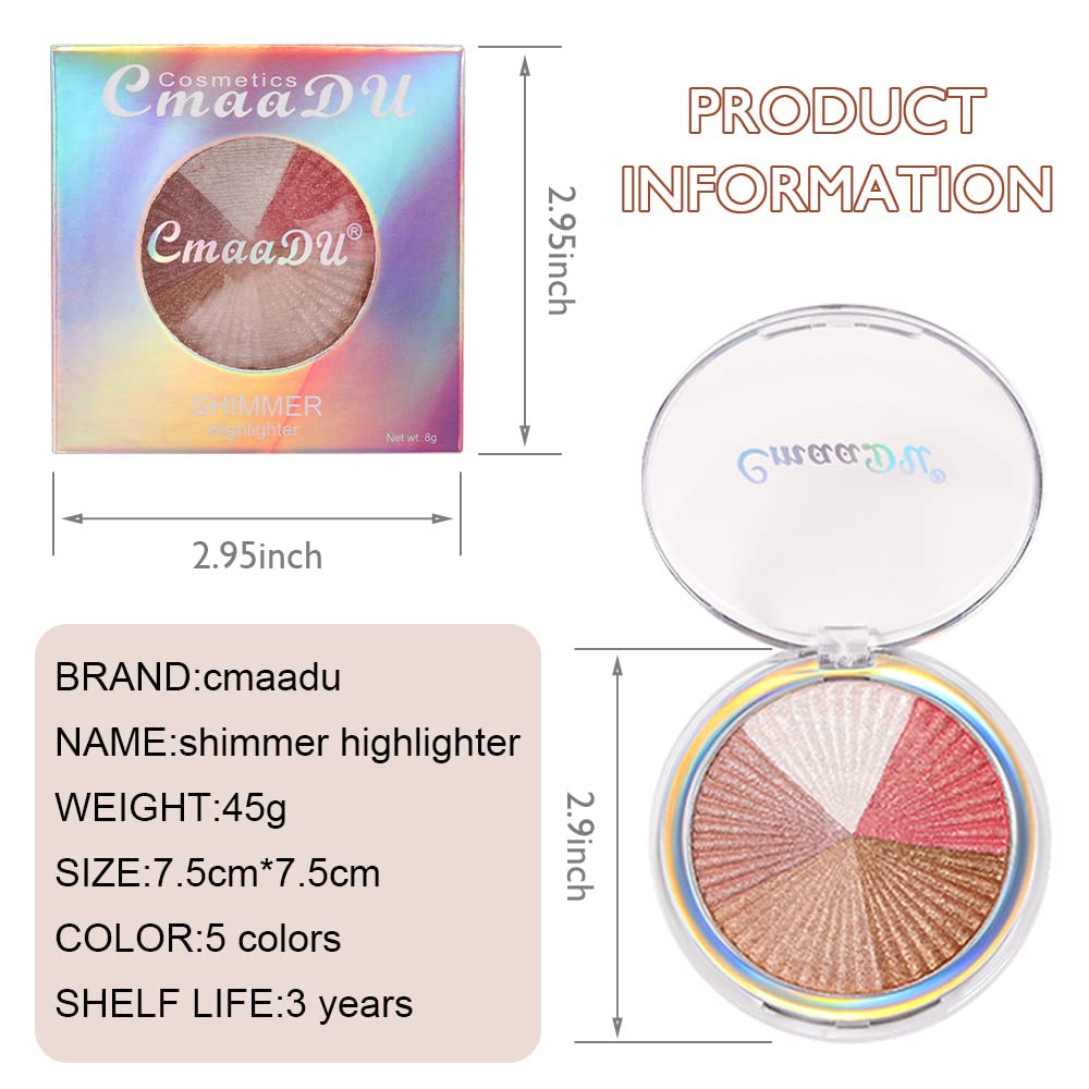 AMY'S DIARY Highlighter Makeup Contour Palette, 5 Shades White Pink Shimmer Face Illuminator, Blush and Makeup Highlighter Palette