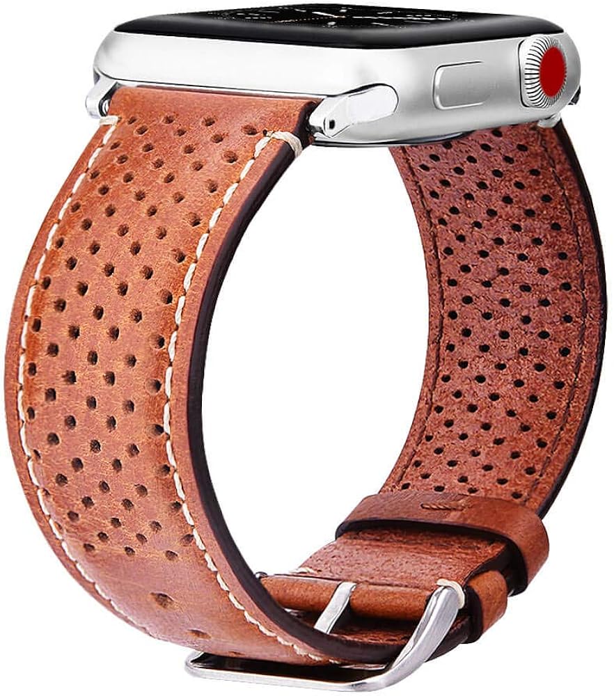 Warewel Compatible Apple Watch Leather Band 40mm 38mm 44mm 42mm, Genuine Breathable Leather Apple Watch Band Leather Strap, Compatible With Apple Watches Series 6 5 4 3 2 1 SE Sport