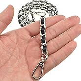 HAHIYO Mini Purse Chain Strap Slim Wide 8mm for LV Length 47.2 inches Extra Thick 4.5mm Black Leather Silver Hardware for Shoulder Cross Body Sling Handbag Wallet Comfortable Flat Metal Strap 1 Pack