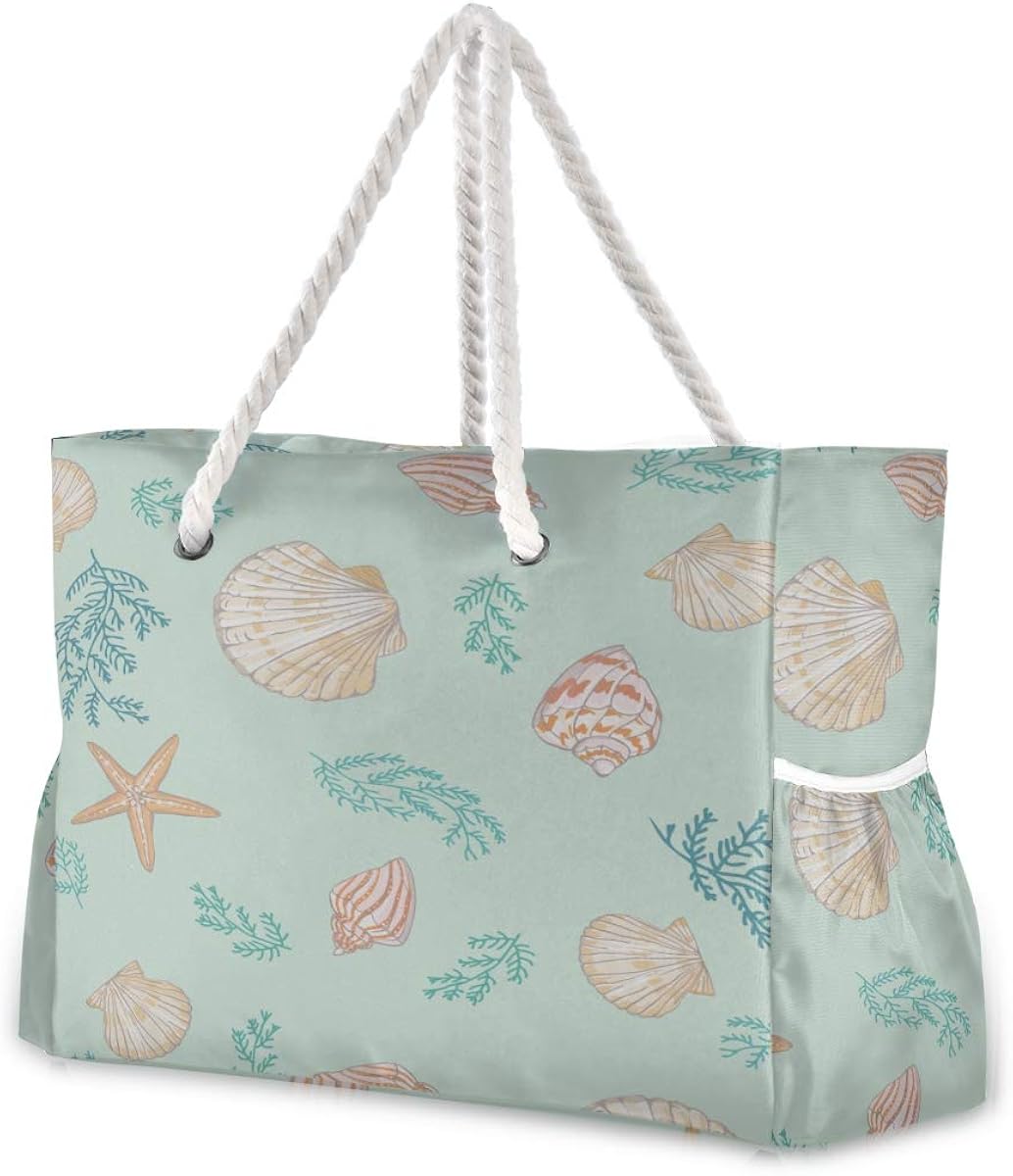 Beach Print Tote Seashell Scallop Womens Bags Travel Women