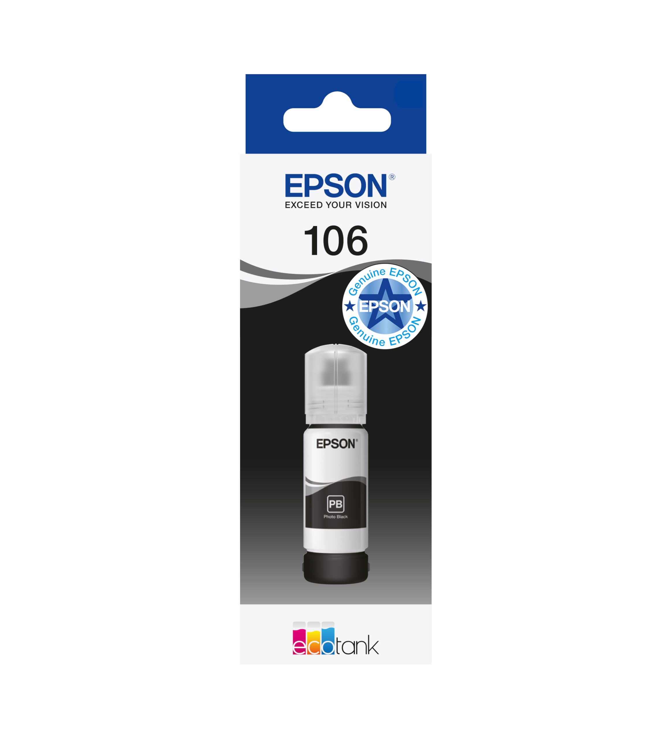 Epson EcoTank 106 Genuine Ink Bottle | Black| High Yield - Up to 1,900 Photos| Compatible with ET-7700 / ET-7750 Models | Brand-made for Optimal Results