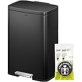 EKO Madison Matte Black 50 Liter/13.2 Gallon Step Trash Can with Inner Liner - Fingerprint Resistant Finish