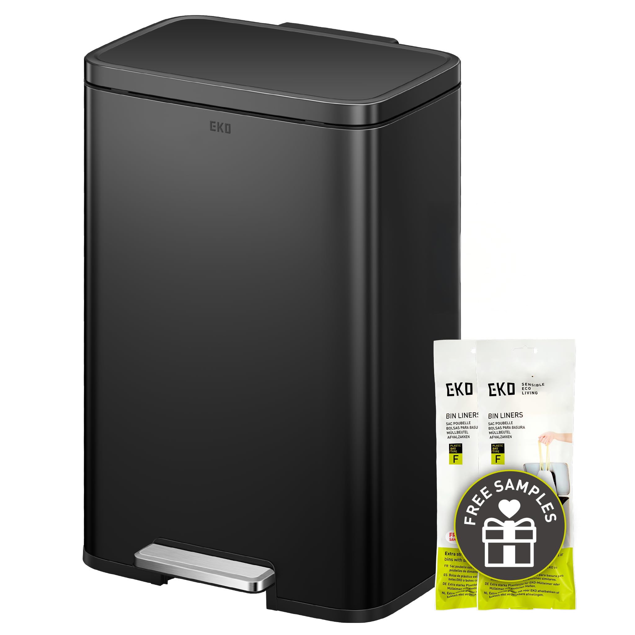 EKO Madison Matte Black 50 Liter/13.2 Gallon Step Trash Can with Inner Liner - Fingerprint Resistant Finish Image