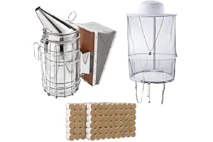 HunterBee 3 Pcs Bee Hive Smoker Suit Beekeeping Tool Kit Beekeeping Supplies for Beekeeper Necessary Includes Bee Hive Smoker, Beekeeper Hat,108 PCS Natural Smoker Pellets