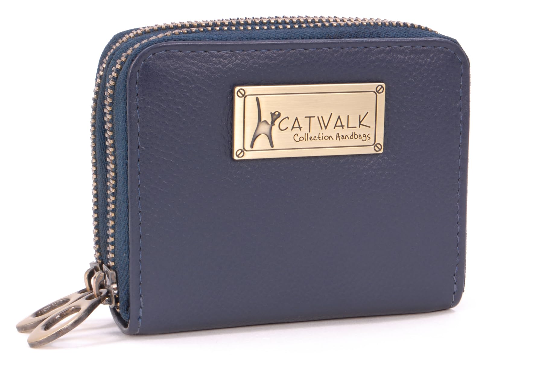 Catwalk Collection Handbags - Ladies Small Leather Zip Purse - Women's Wallet - Coin Purse with 13 Card Slots - RFID Protection - Isla - Blue