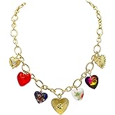 CIOOU Multi Charm Necklace for Women Chunky Gold Plated Paperclip Chain Choker Necklace Heart Sun Moon Star Boho Jewelry