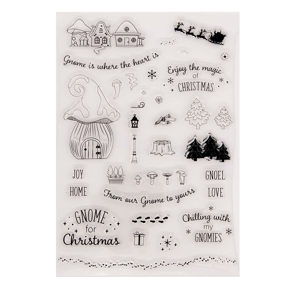 arriettycraft Gnome Sayings Phrase Christmas Tree Rubber Stamps Clear Stamps for Christmas Card Making Decoration and DIY Scrapbooking Crafts