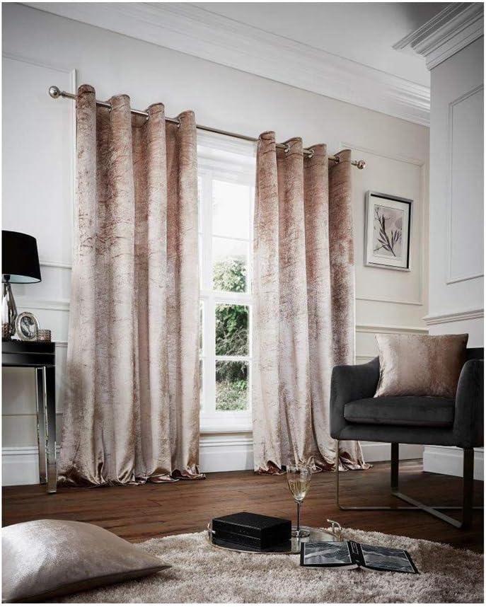 Solid Velvet Curtains Pair Set for Bedroom Living Room Luxurious Shinny New Eyelet Fully Lined Designer Look Size 90x90 Inches - Solid Valvet Champagne