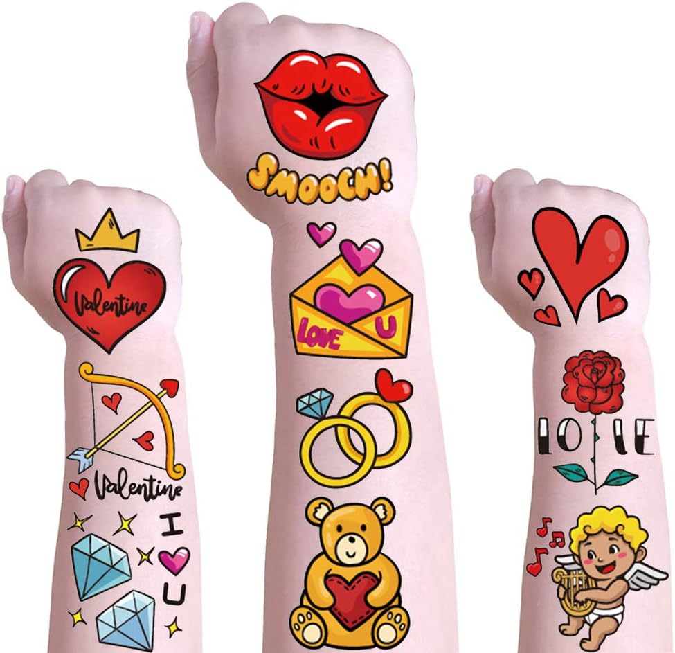 Arts Crafts Valentines Day Temporary Tattoo Valentines Day Decorations Tattoos Party Favor Supplies Glitter Styles Rose Ring Candy Heart Lips Love Glitter Style Toys Games