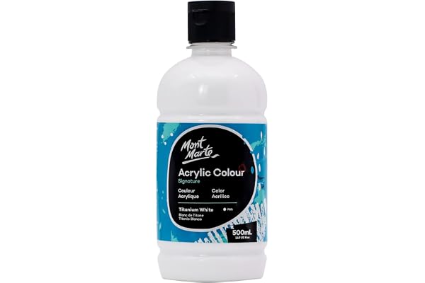 Mont Marte Signature Titanium White Acrylic Paint, 16.9oz (500ml), Semi-Matte Finish, Suitable for Canvas, Wood, Fabric, Leat