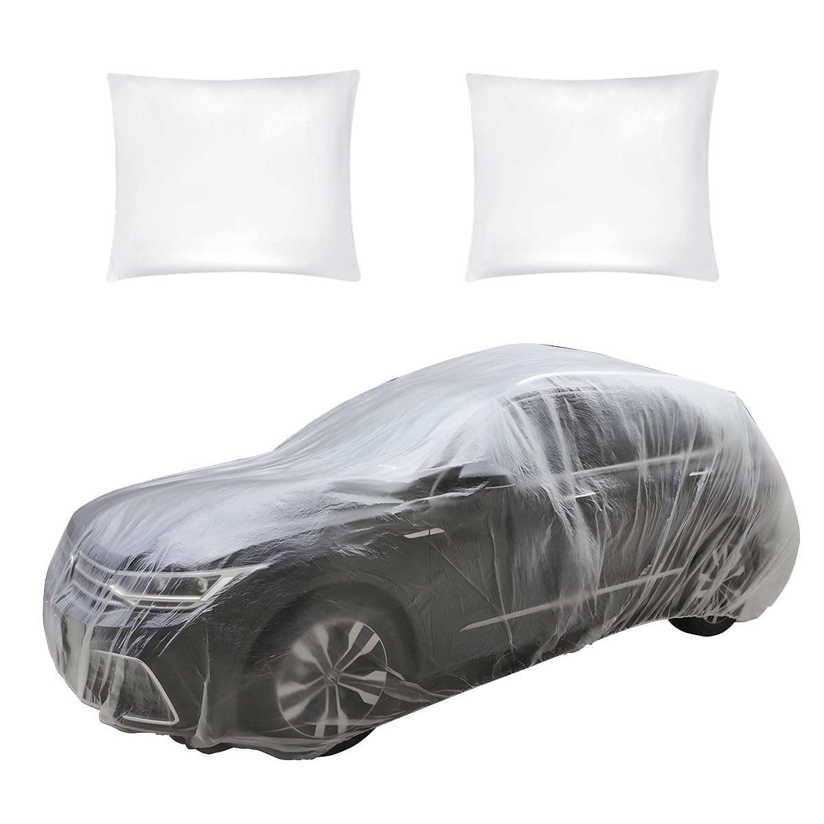 Photo 1 of Gasedin 2 PCS Disposable Car Cover, Waterproof Clear Plastic Car Full Exterior Covers with Elastic Band, Universal Transparent Protective Cover for Cars SUVs, Car Accessories (XL)