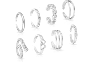 Mikovivi 8pcs Toe Rings for Women, Copper Adjustable Open Toe Rings in 8 Elegant Styles Feet Decoration Beach Jewelry for Wom